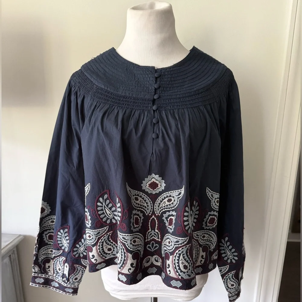 TUCKERNUCK Navy Embroidered Lucia Blouse